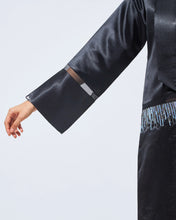 Load image into Gallery viewer, Glossy Taffeta Abaya in Black Color with Embellished Waist