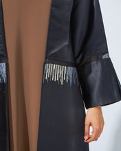 Load image into Gallery viewer, Glossy Taffeta Abaya in Black Color with Embellished Waist
