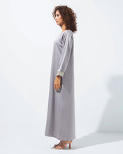 Load image into Gallery viewer, Modest Dress in Light Grey with Golden Embellishment
